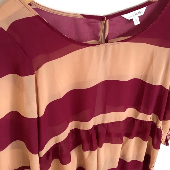 Charming Charlie sheer tunic striped blouse with split open back, Size M, NWT - Picture 2 of 5